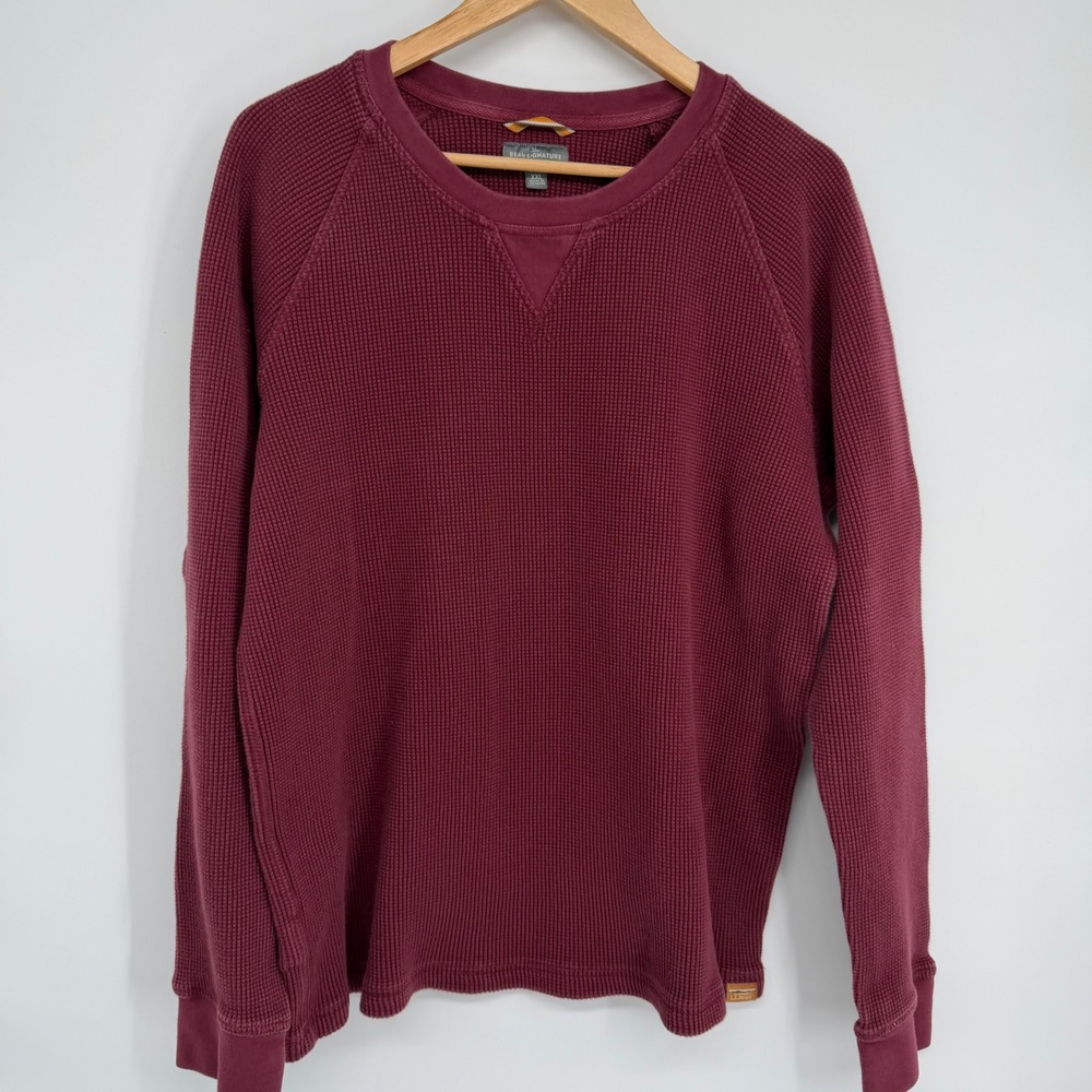 LL Bean Signature Waffle Knit Thermal Top Burgundy Slim Fit XXL
